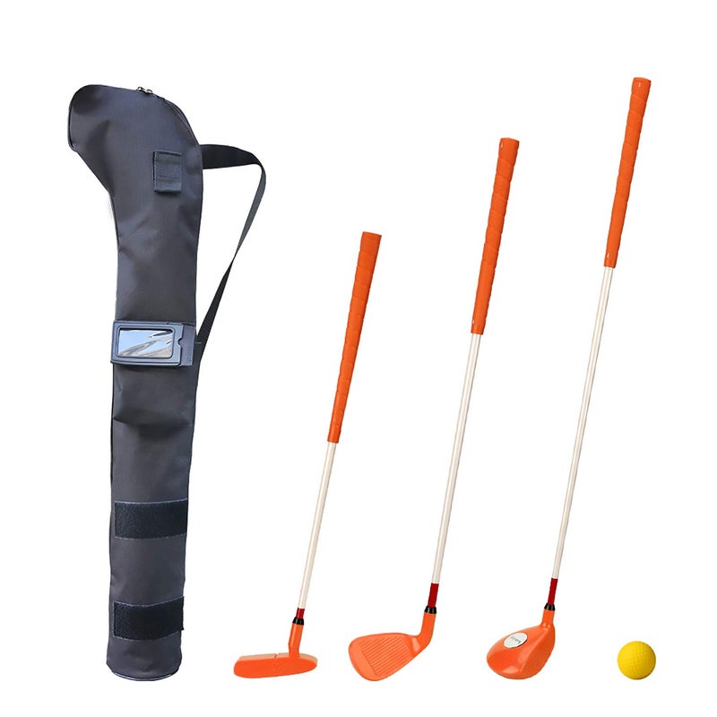 KONDAY Kids Golf Clubs Set Children Golf Set Yard Sports Tools Three Clubs with Carry Bag and Soft Balls (Orange) - Image 1